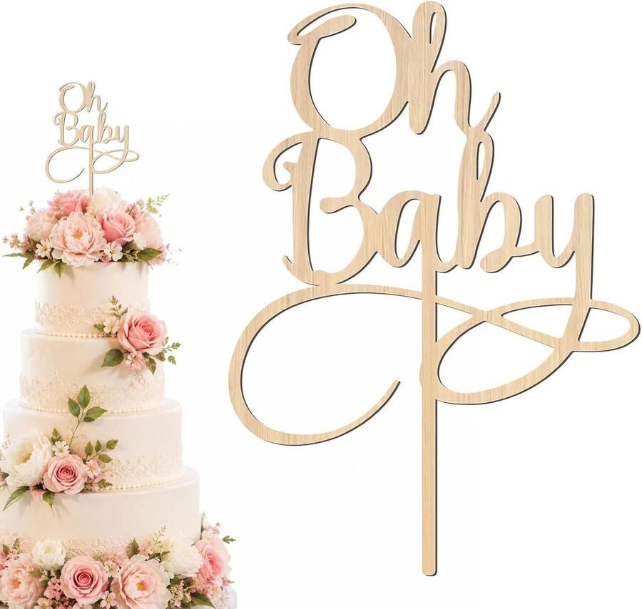 Baby Tortenaufsatz aus Holz Babyparty Cake Geslacht onthullen Cupcake-stokjes voor babyshower Luiercake Gender Reveal Partydecoratie Stijl-2
