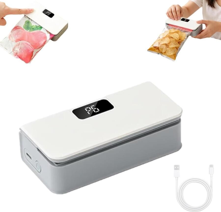 Bag Sealer Zaksealer 2-in-1 Zaksealer 6 warmtestanden USB-C Oplaadbaar Handmatige Sealmachine Chipzak Sealer Zaksluiter Mini Bag Sealer met snijder en magneet voor chips snacks plastic zakken en mylar-zakken 12.5*4*6.3cm wit