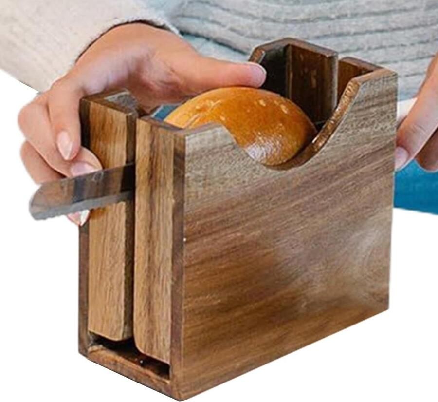 Bagel snijmachine Brood snijder Ontbijt bereiden Antislip onderkant 14 cm breed Houtkleur