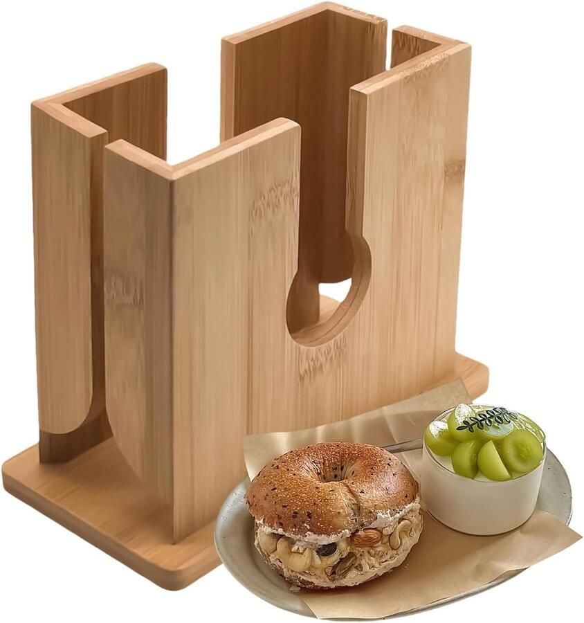 Bagelsnijder Houder Snijmachine Brood Gelijkmatig Snijden Antislip Voetjes 18x17x17 cm Houtkleur