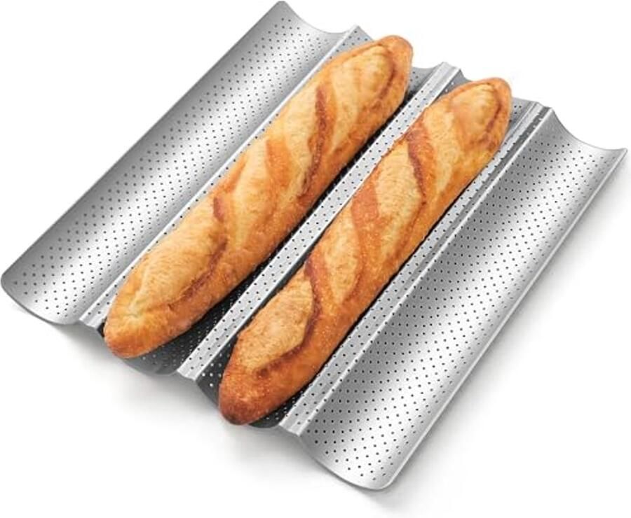 Baguette Bakpan voor 4 Broden Premium Antikleef en Perforeerde Bakplaat voor Franse Brood