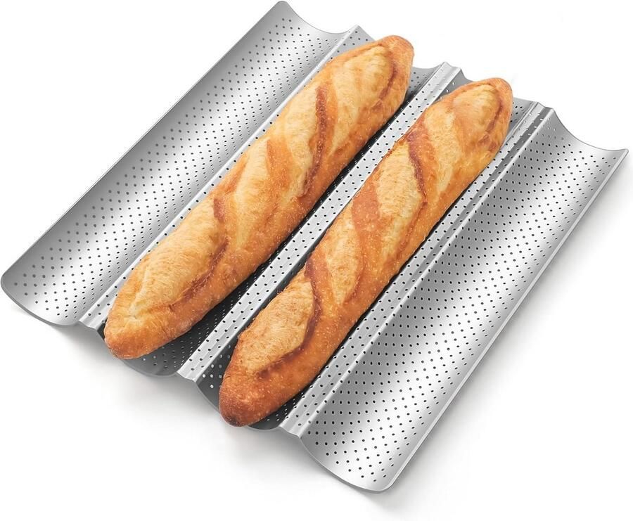 Baguette Bakpan voor 4 Broden Premium Antikleef en Perforeerde Bakplaat voor Franse Brood