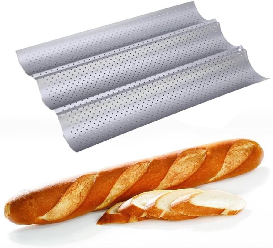 Baguette Bakplaat Broodvorm Bakvorm Brood Bakken Perforatie voor Luchtcirculatie 38 x 24.5 cm Grijs