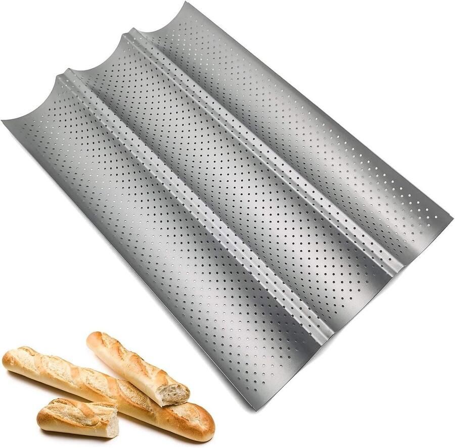 Baguette Bakplaat voor 3 Baguettes Hoogwaardige Antiaanbaklaag Perfect voor Thuis Bakken 38 x 24.5 cm