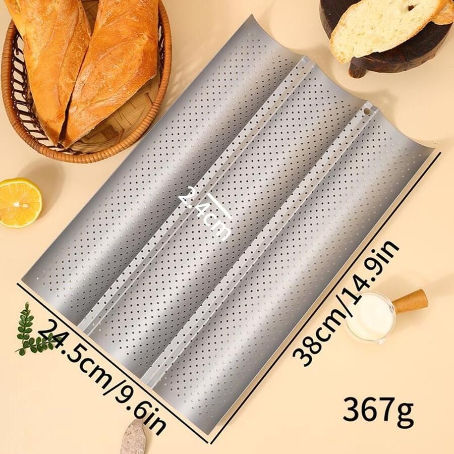 Baguette Bakplaat voor 3 Baguettes met Antiaanbaklaag 38 x 24 5 cm