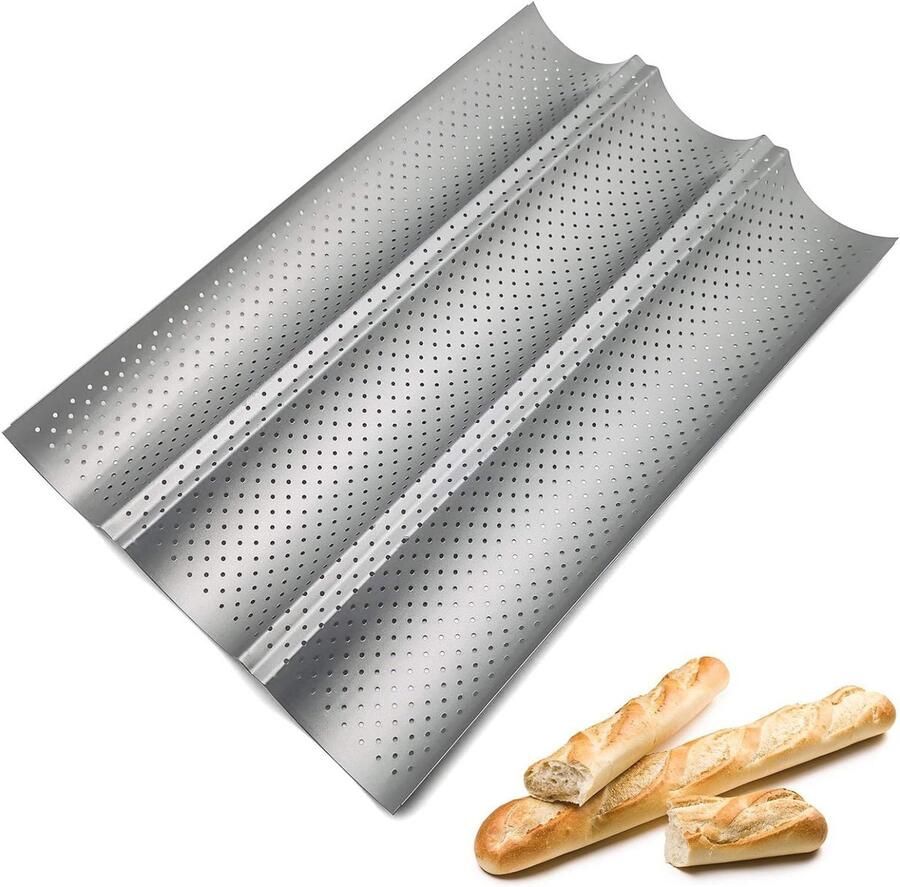 Baguette Bakplaat voor 3 Baguettes met Antiaanbaklaag 38 x 24 5 cm