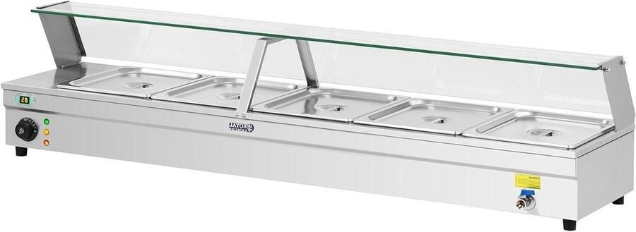 Bain Marie Warmhoudbak Voedsel Warm Houden Met Afvoer Kraan 5 x GN 1 2 Roestvrij Staal
