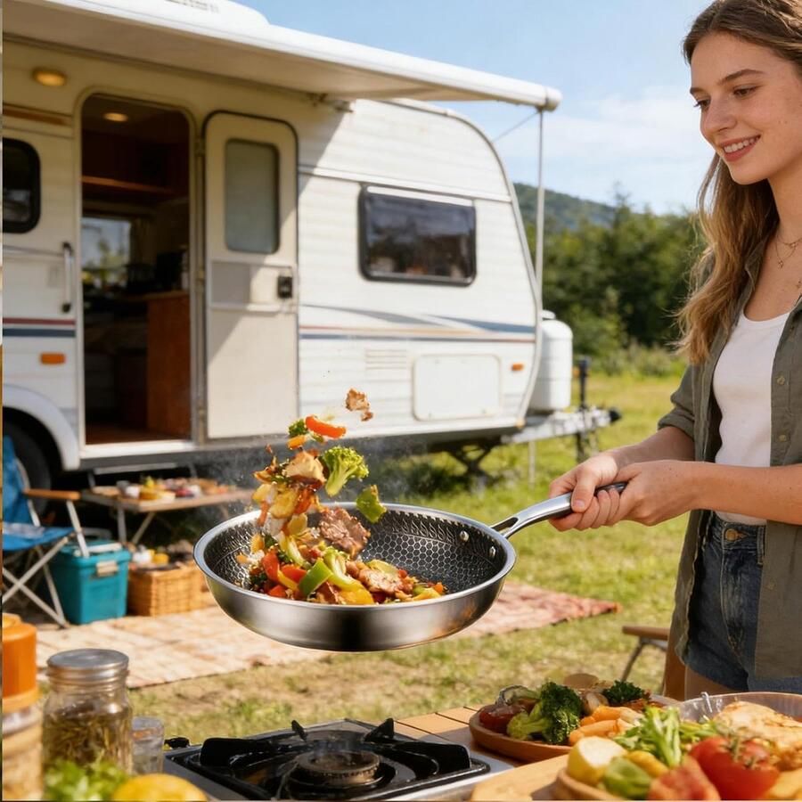 Bak- en braadpan Keukenpan Inductie Veelzijdig Koken Gelijkmatige Warmteverdeling 28 cm Zilverkleurig