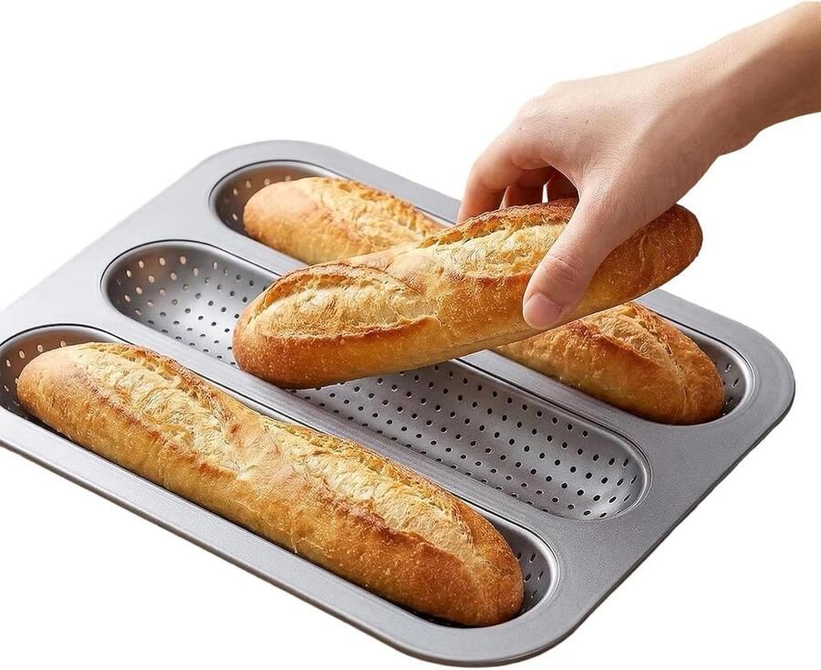 Bakblik Stokbrood Broodvorm Bakvorm Zelf Brood Bakken Geperforeerd Koolstofstaal 325 x 35 cm Zwart
