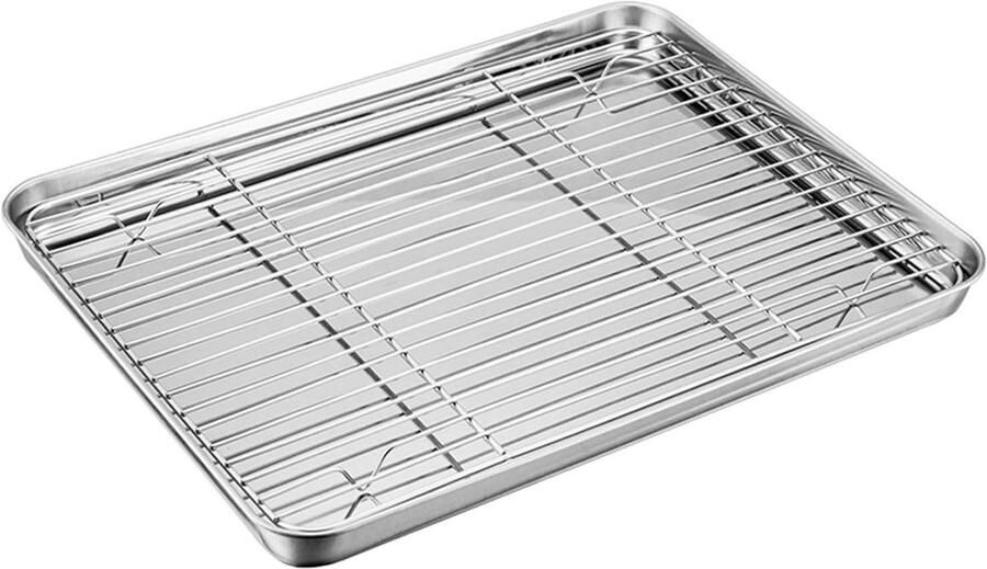 Baking tray met koelrek van roestvrij staal bakplaat bakvorm en taartrek 31 5 x 24 6 x 2 5 cm veilig en eenvoudig schoon te maken ideaal voor bakken en grillen