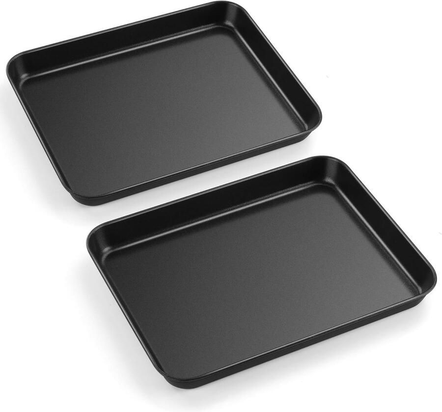 Baking tray set van 2 stuks anti-aanbaklaag rechthoekige bakplaten voor oven 26.5 x 20.5 cm ideaal voor bakken en serveren roestvrij en duurzaam