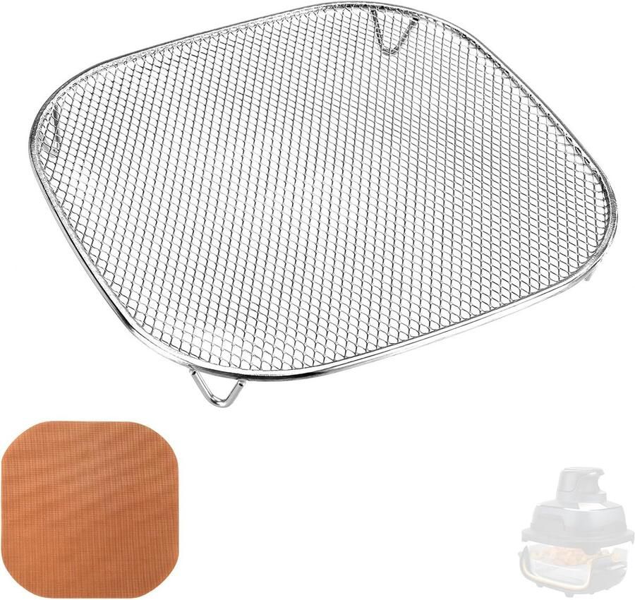 Bakje voor Ninja Crispi FN101 & Ninja Crispi Pro AS101 Roestvrij Staal SUS304 Vervangingsrek met Teflon Pad Airfryer Accessoires Vaatwasserbestendig (Zilver)