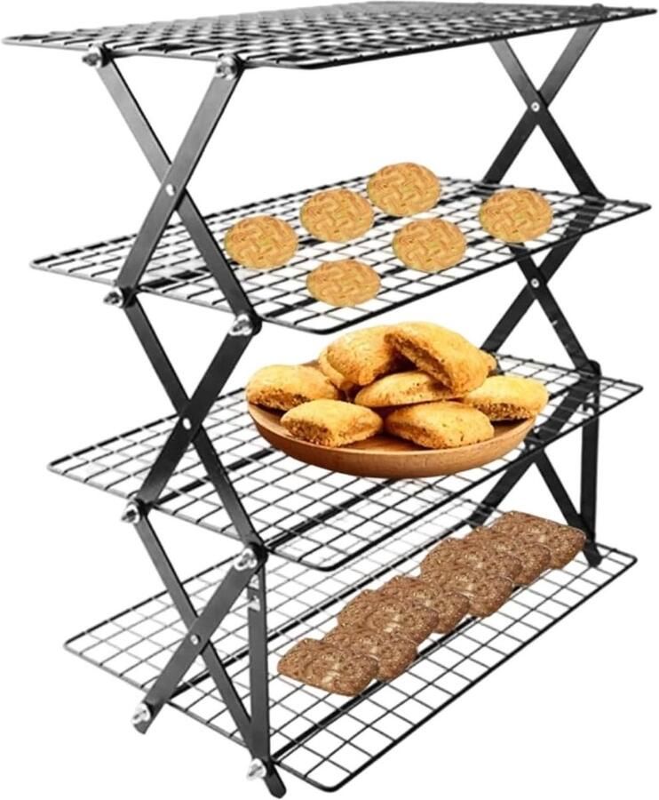 Bakken koelrek 4-laags stapelbare opvouwbare opslag brood koelrek kookaccessoire ijzeren keuken ack dessert roosteren grillen fruit meerlaagse organizer voor thuisfeest restaurant