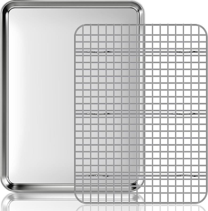 Bakken met anti-aanbak bakplaat en koelrek 40 x 30 cm 2 stuks