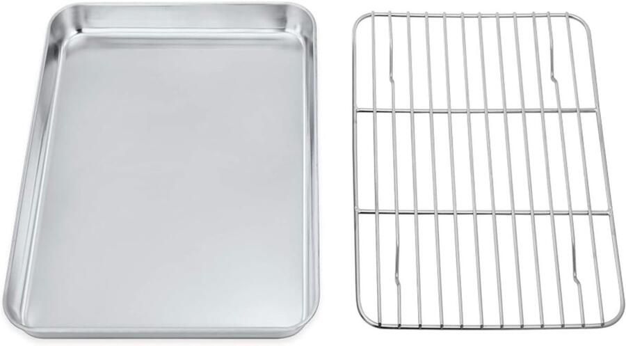 Bakken met een roestvrijstalen bakplaat en koelrooster mini bakpan 23.5 x 17.8 x 2.5 cm veilig gemakkelijk schoon te maken en vaatwasmachinebestendig