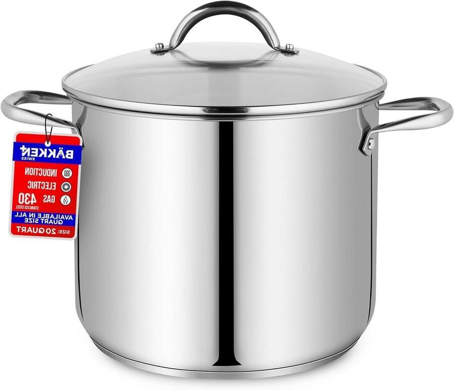 Bakken-Swiss Deluxe 20-Quart roestvrijstalen voorraadpot met doorzichtig deksel van gehard glas Simmering Delicious Soepen Stoofschotels & Inductie Koken Uitzonderlijke warmteverdeling