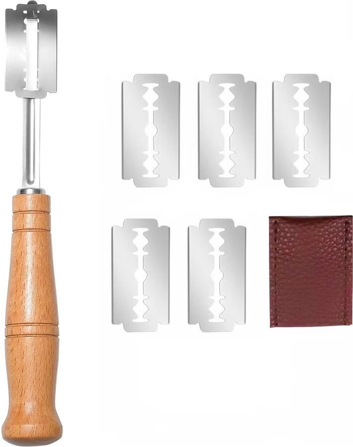 Bakker 5 bladen + 1 leer veelzijdig bakkermes ideaal voor perfect brood snijden SnelShoppen