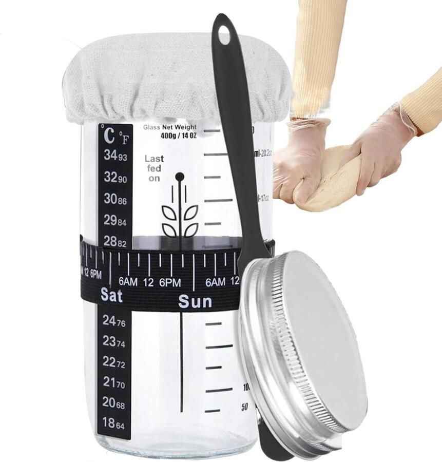 Bakkerspot met deegstarter Moederdeeg container Zuurdesem bakken Ademend deksel 600 ml Transparant