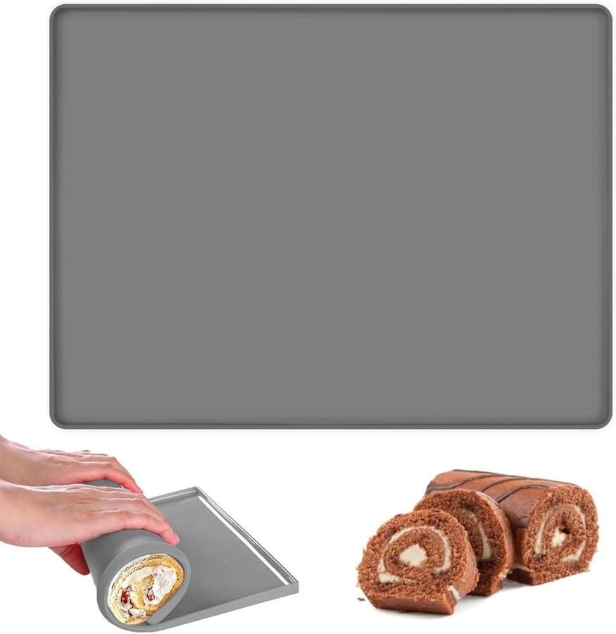 Bakmat met Rand Siliconen bakplaat Rolcake bakken Antiaanbaklaag 30 x 40 cm Grijs