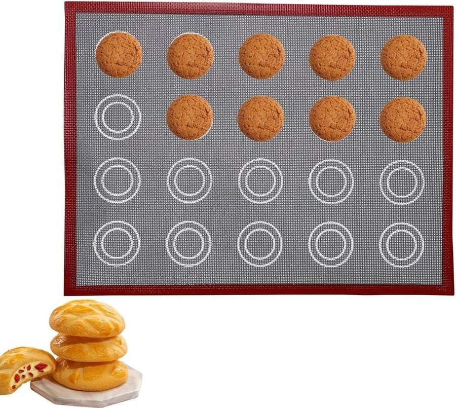 Bakmat Siliconen Bakplaat Herbruikbaar Gelijkmatig Bakken Antiaanbaklaag Dubbelzijdig 40 x 30 cm Zwart Rood