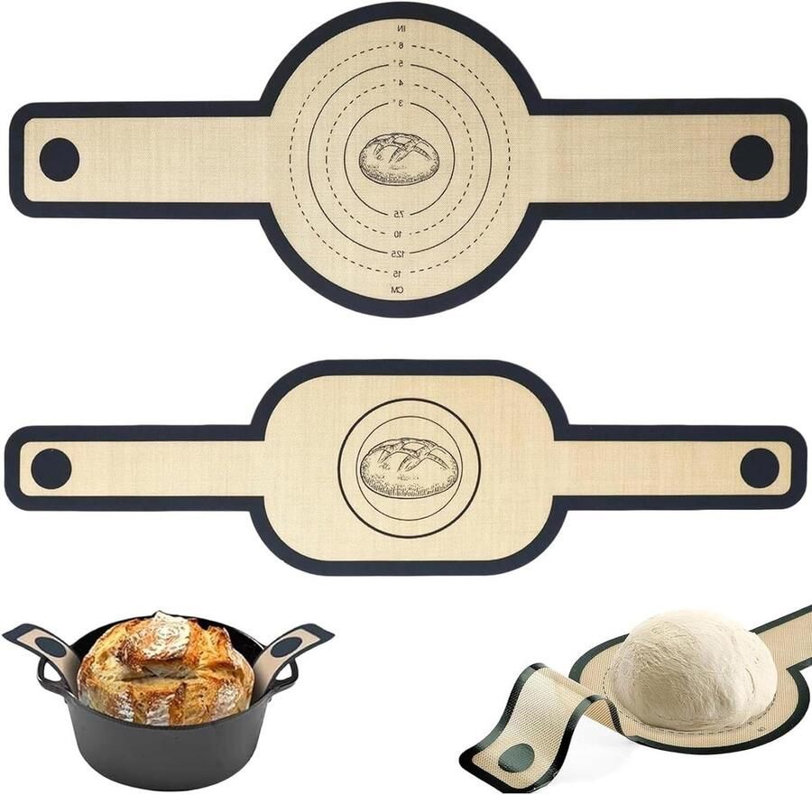Bakmat voor Dutch Oven Broodmat Antiaanbak Brood Bakken Hittebestendige Handgrepen Set van 2 Geel