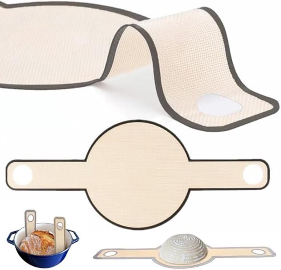 Bakmat voor Dutch Oven Ronde deegmat Brood bakken Met lange handgrepen 50 x 20 cm Bruin