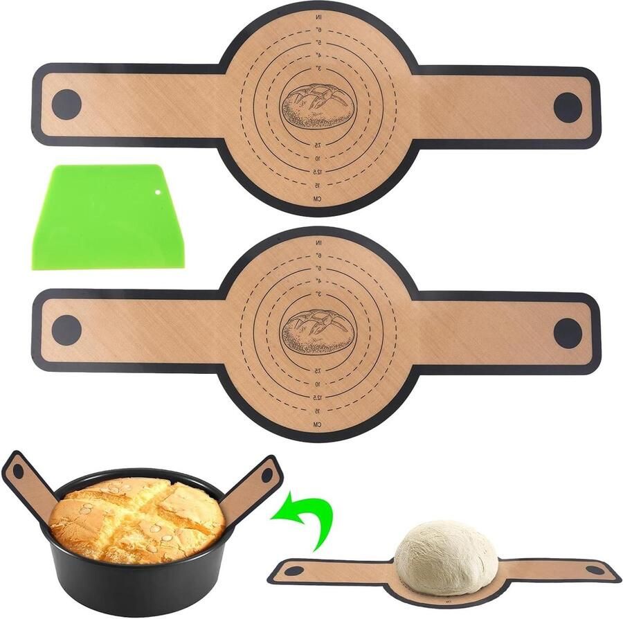 Bakmat voor Oven Herbruikbare Mat Brood Bakken Met Lange Handgreep 2 Stuks 21 cm Grijs