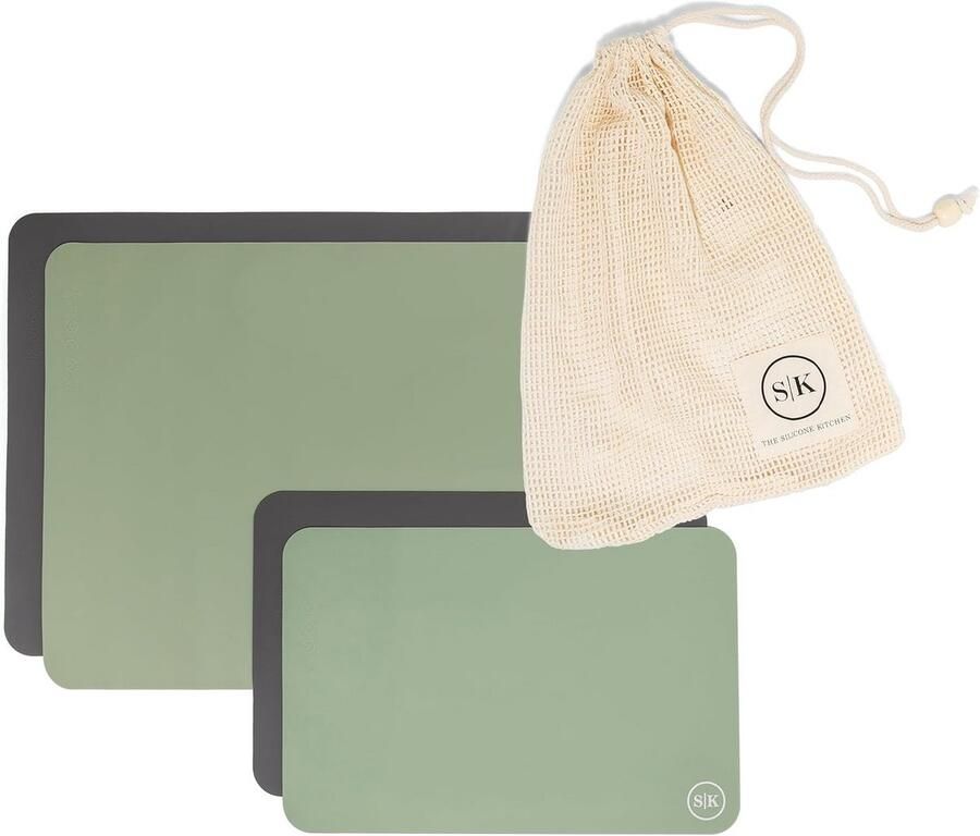 Bakmatten Set Oven Matten Bakken En Koken Non-stick Voedselveilig Silicone 4 Stuks Groen Grijs