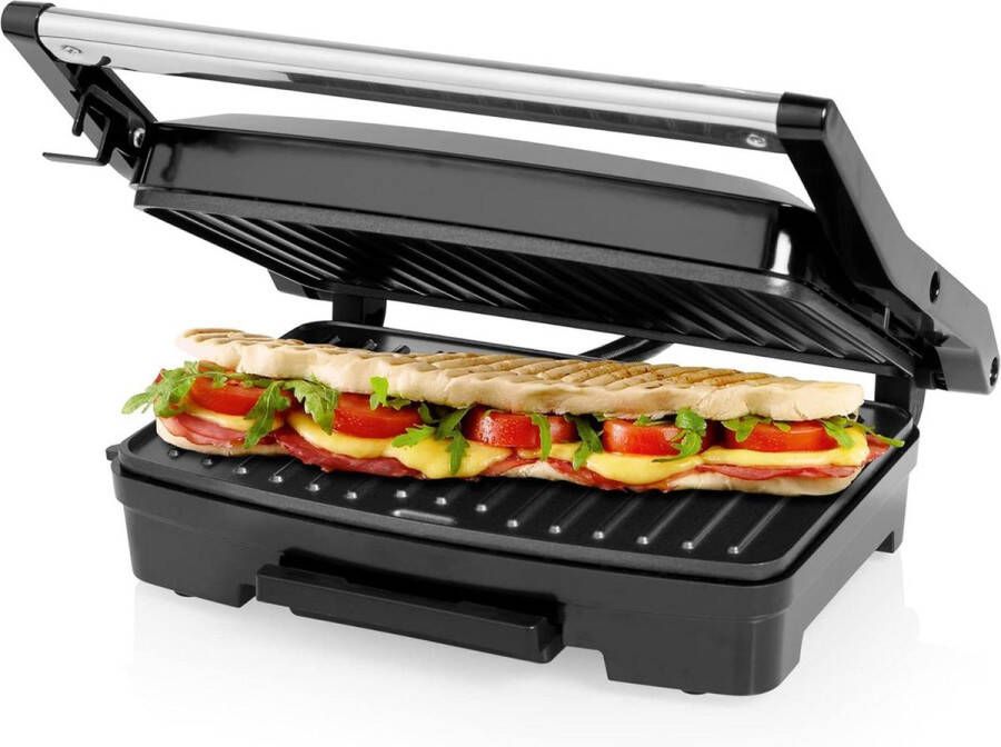 Bakoppervlak Contact Grill 23 x 15 cm geintergreerd vetopvangbakje Zwart Contactgrill uitneembare platen