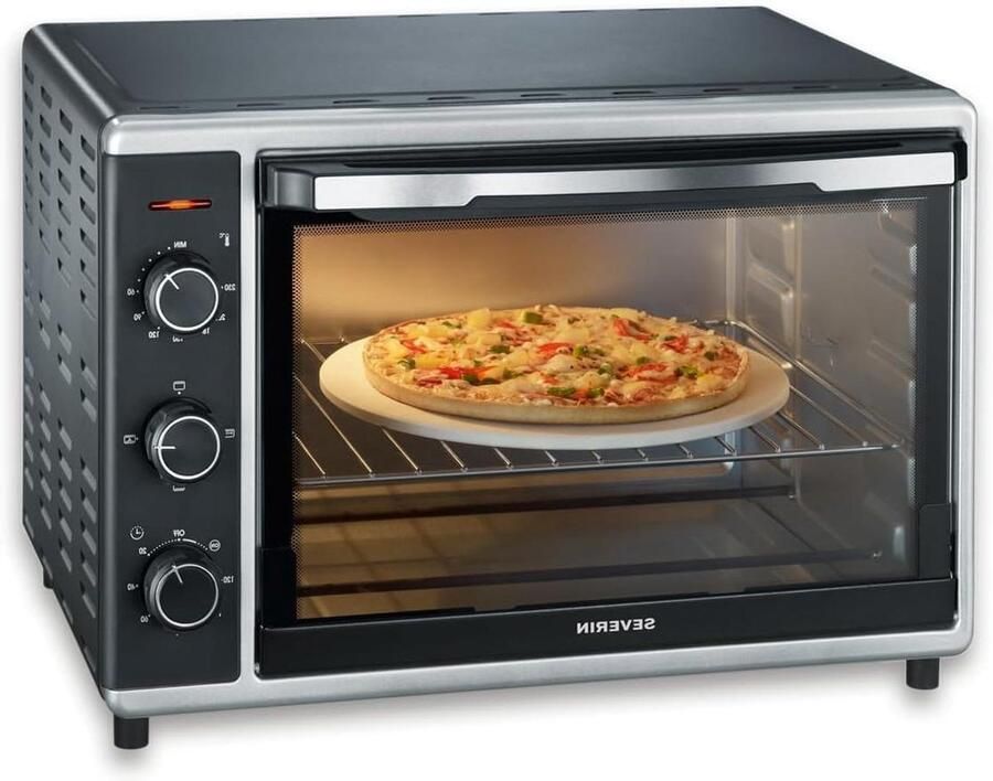 Bakoven met Grill Mini Oven Gerechten Maken Inclusief Pizzasteen 42 Liter Zilver Zwart