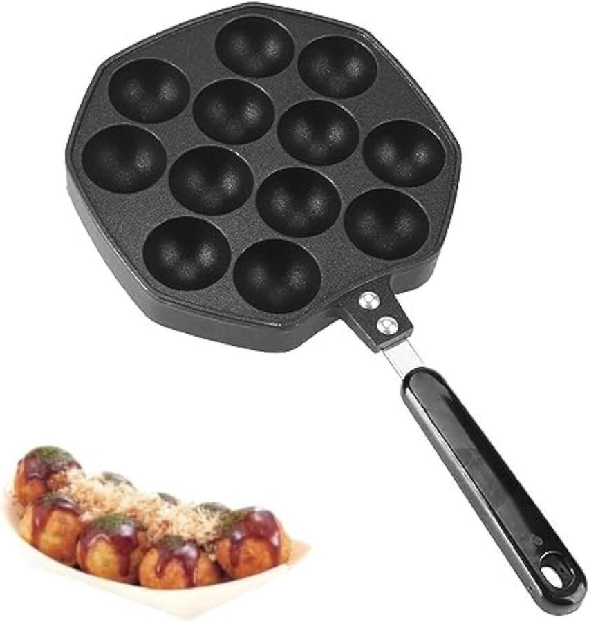 Takoyaki Pan Poffertjes Pan Snacks Maken Antiaanbaklaag 12 Holtes Zwart