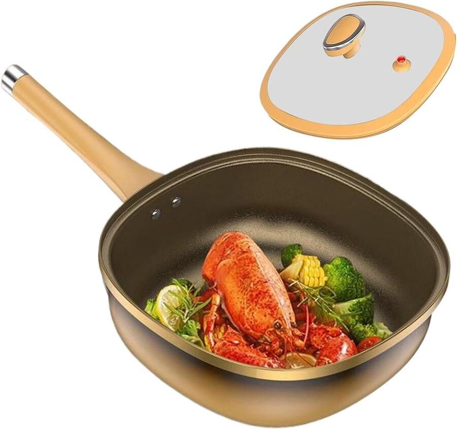 Bakpan met Deksel Koekenpan Grillpan Gezond Koken Antiaanbaklaag Titaan 50x30x10 cm Zwart