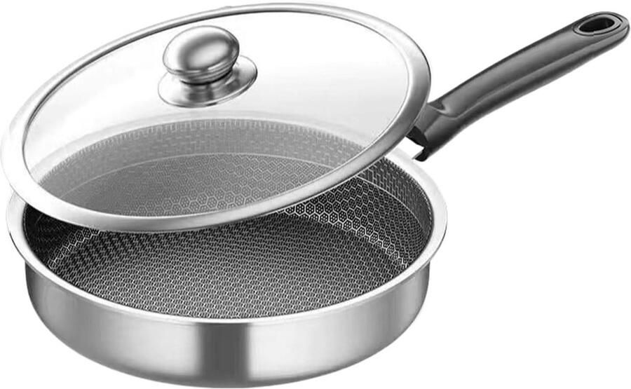 Bakpan met Deksel Koekenpan Inductie Thuis Koken Gelijkmatige Warmte 26 cm Zilver
