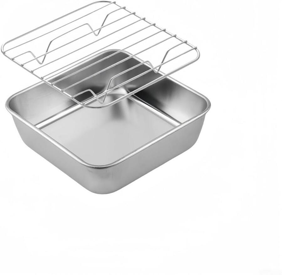 Bakpan met rek Oven rooster set Oven koken Roestvrij staal 15x15x5cm Zilver