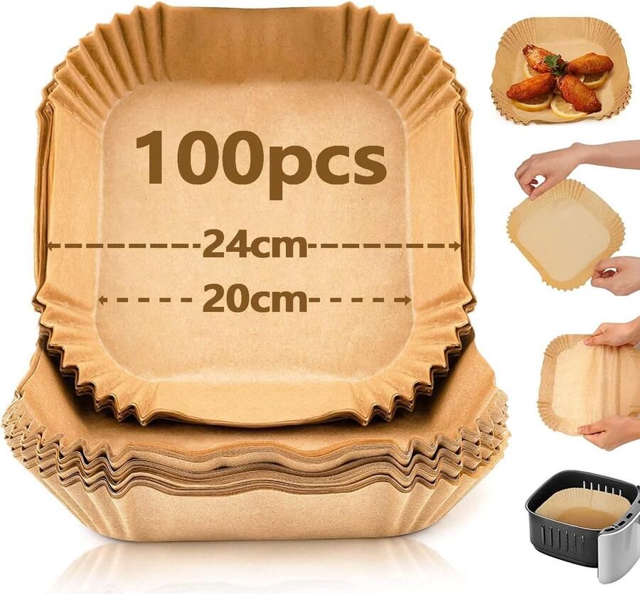 Bakpapier 100 stuks vierkante wegwerppapier liner non-stick waterdicht oliebestendig voedselveilig perkament papier voor airfryer (20-24 cm) Bakken braden koken