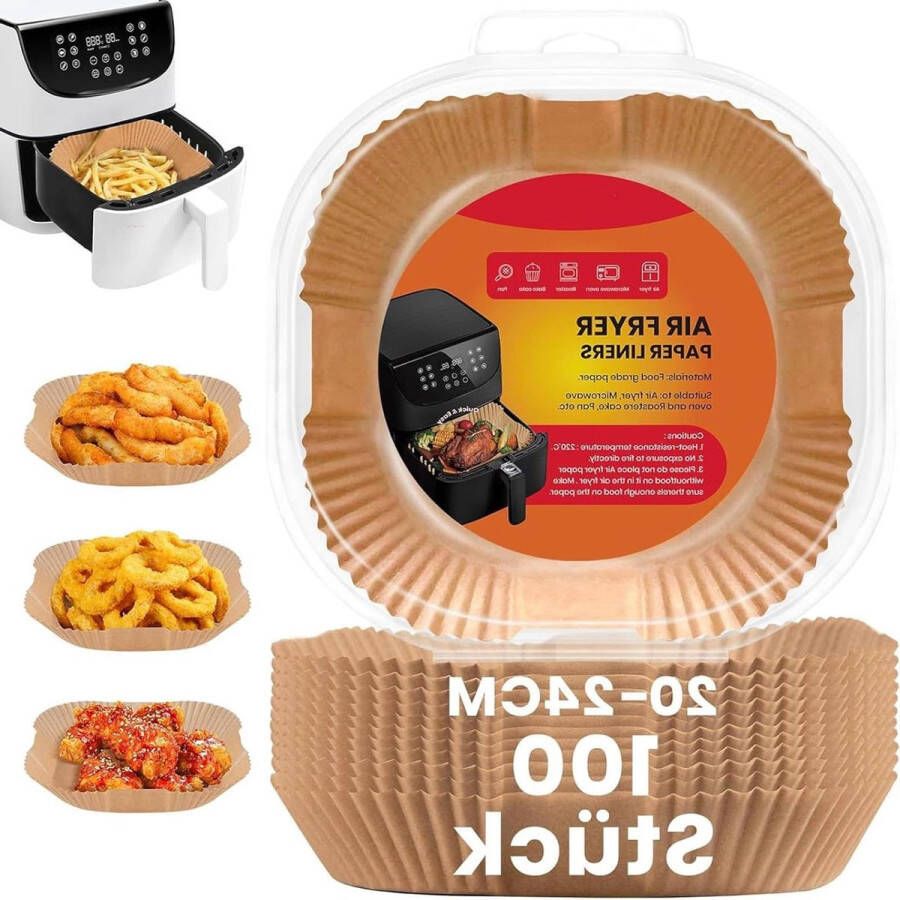 Bakpapier 100 stuks voor heteluchtfriteuse 20-24 cm BPA-vrij anti-aanbaklaag waterdicht oliebestendig wegwerpschalen voor airfryer 47 l 73 l