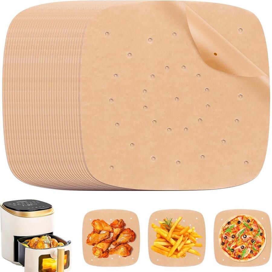 Bakpapier 200 stuks geperforeerd anti-aanbakpapier voor heteluchtfriteuse 21 5 cm vierkant