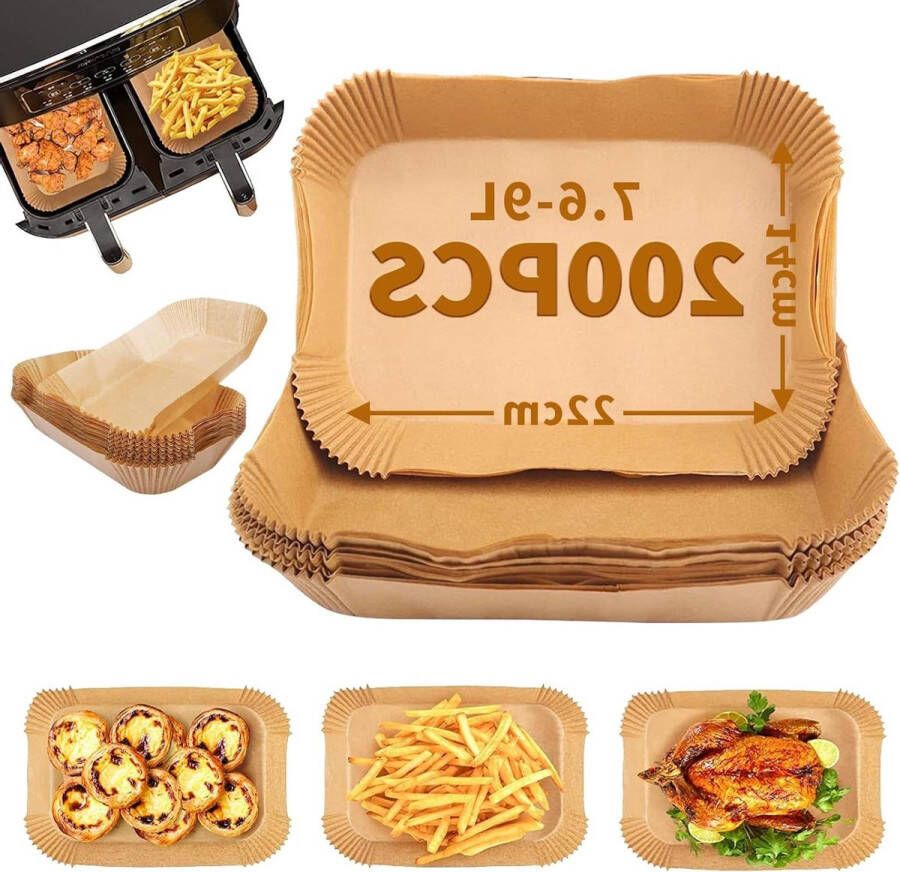 Bakpapier 22x14cm 200 Stuks Non-Stick Rechthoek Waterdicht Oliebestendig Frituren Braden Airfryer Bakpapier