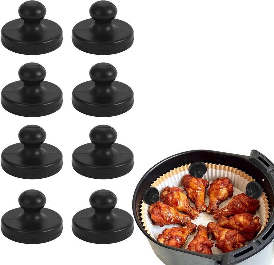 Bakpapier Magneten Linerhouders Airfryer Airfryen Schoonhouden Hittebestendig Siliconen 8 Stuks Zwart