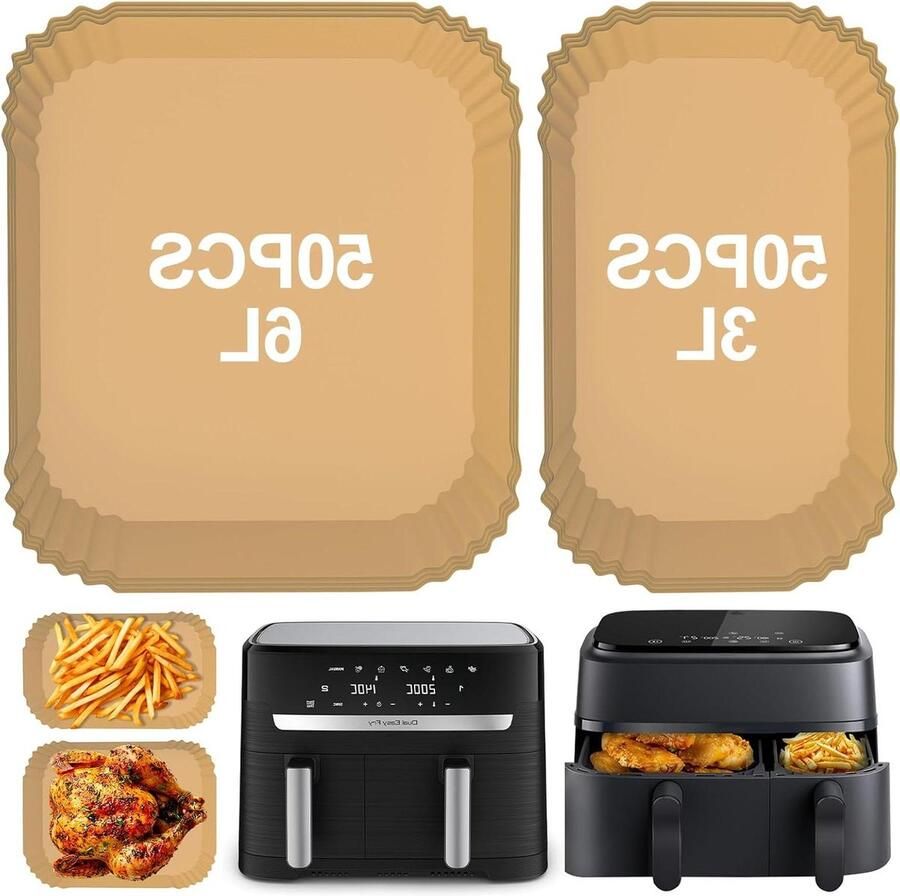 Bakpapier Vellen Airfryer Liners Lucht Frituren Hoge Hittebestendig 100 Stuks Wit