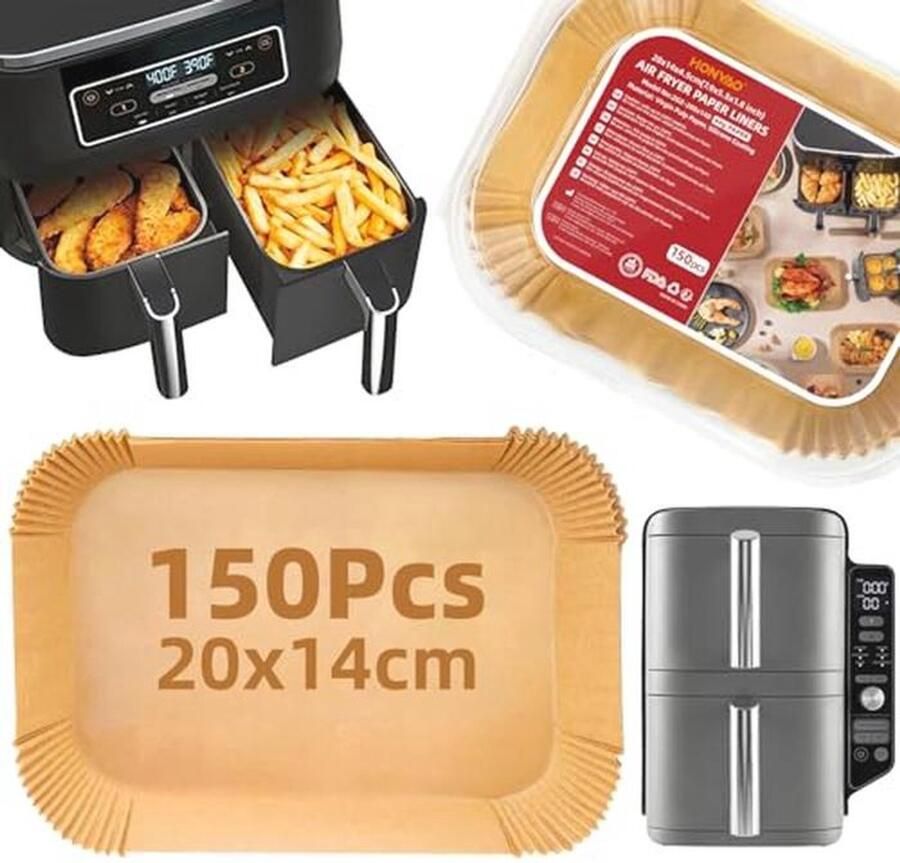 Bakpapier voor Heteluchtfriteuse 150 Stuks 20x14cm Rechthoekig Accessoires voor Airfryer