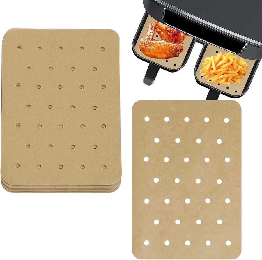 Bakpapier voor heteluchtfriteuse – Pakket met 120 vellen antiaanbaklaag geperforeerd perkamentpapier voor heteluchtfriteuse compatibel met Ninja Foodi Double Air Fryer Air Fryer Liners