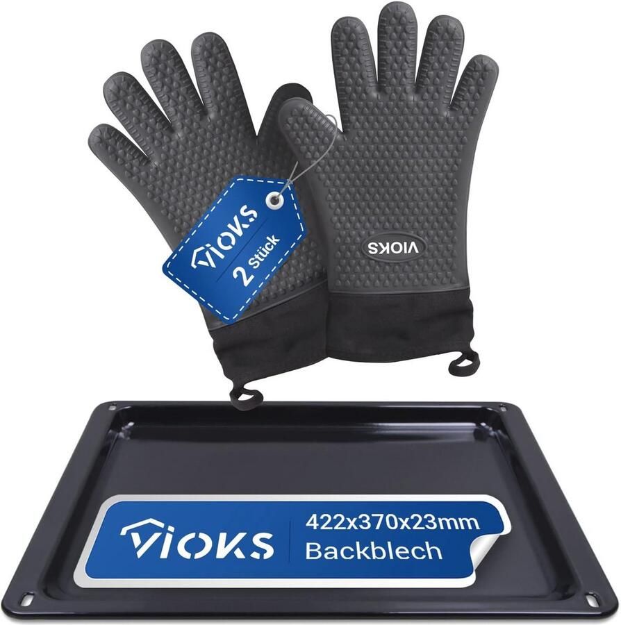 Bakplaat 422 x 370 x 23 mm Geëmailleerd en Hittebestendige Ovenwanten Set