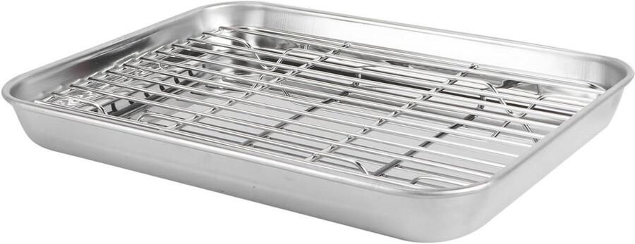 Bakplaat Afkoelrek Set Roestvrij Staal Bakken en Braden Vaatwasmachinebestendig 23.5x17.8x2.5cm Zilver