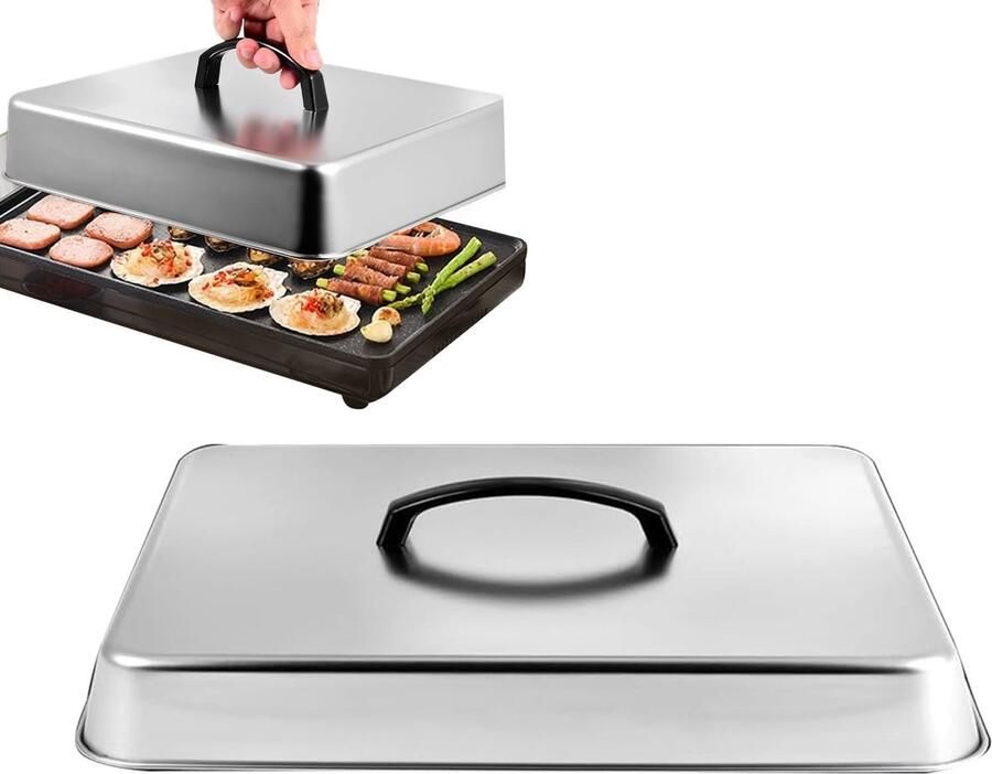 Bakplaat Deksel Grill Koepel Gelijkmatig Koken Hittebestendig Handvat 28 x 22 cm Zilverkleurig