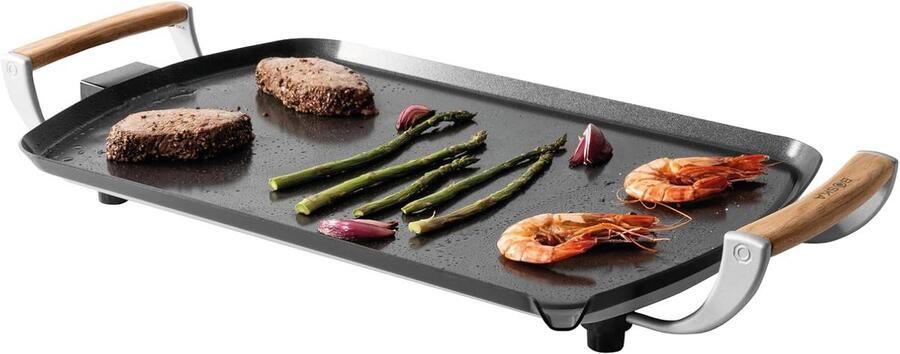 Elektrische Plancha Pro Teppanyaki Plaat Gezond Koken PFAS-vrije Coating 35 x 56 cm Zwart