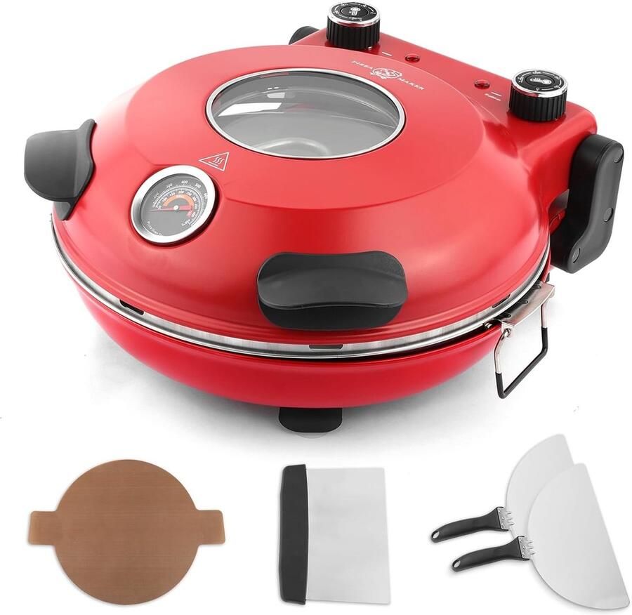 Bakplaat electrisch Rood 31 cm Professionele temperatuurregeling Voor Pizzaliefhebbers