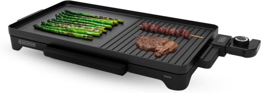 Bakplaat Elektrisch 2200W Glad en Grill met Temperatuurregeling en Vetopvang