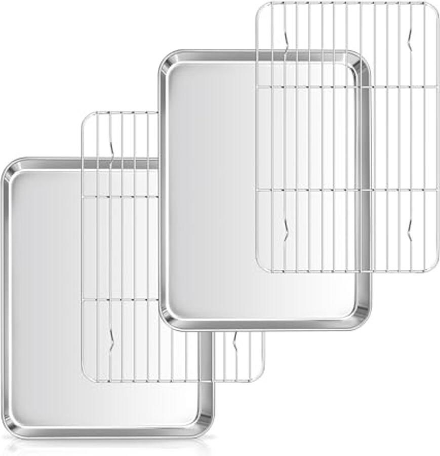 Bakplaat en afkoelroosterset van roestvrij staal mini ovenplaat met taartrooster 23 7 x 17 9 cm