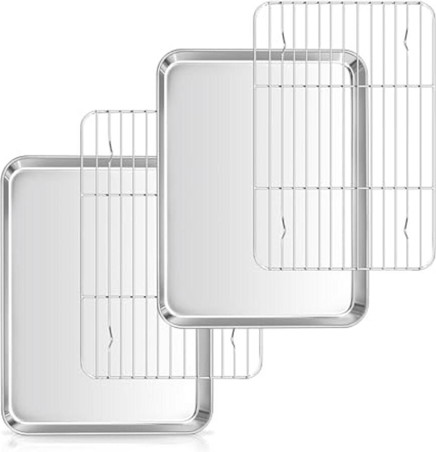 Bakplaat en afkoelroosterset van roestvrij staal mini ovenplaat met taartrooster 23 7 x 17 9 cm